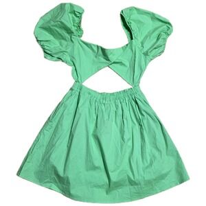 Victoria + Sophia Cutout A Line Dress Women's Size S Green Cotton Puff Sleeve‎